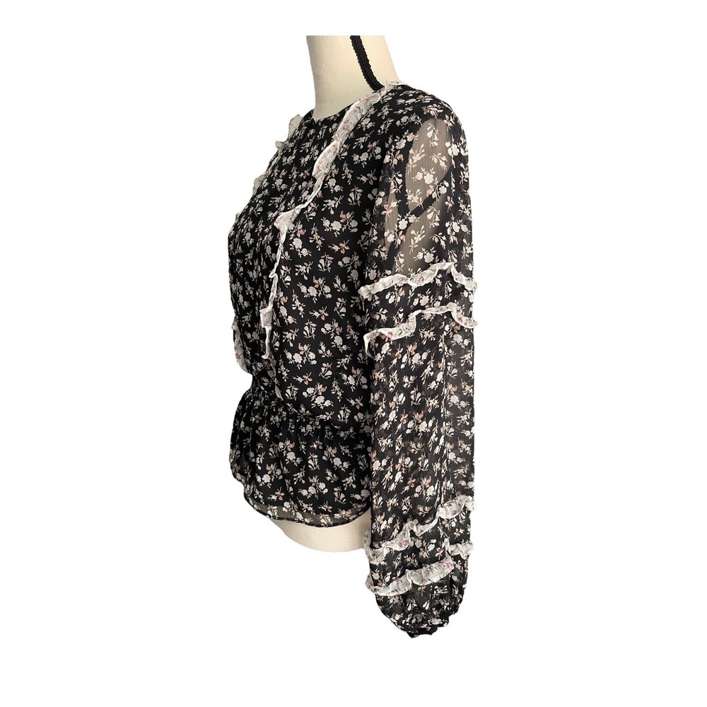 Lauren Ralph Lauren Blouse Women's Size Large Black Floral Cottagecore - Picture 3 of 4
